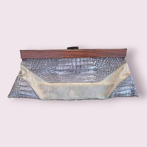 Kenneth Cole New York Croc-Embossed Clutch Silver & Wood Accent